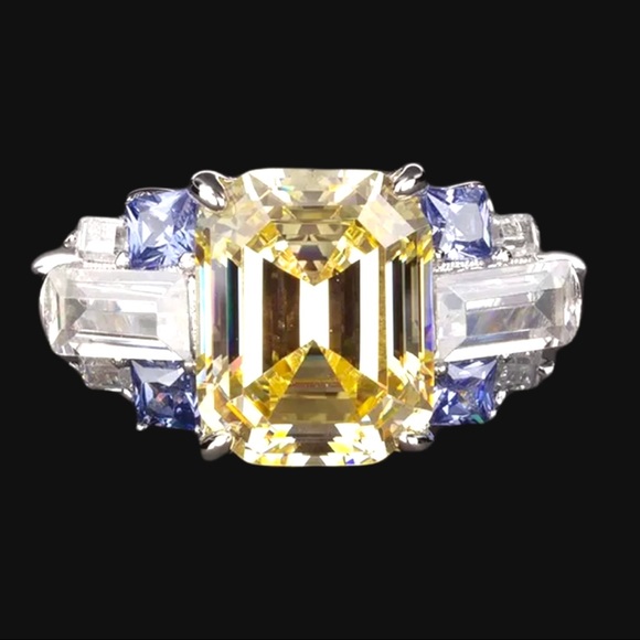 The Litsa Art Deco Sapphire Diamond 925 Silver Ring - Picture 8 of 11